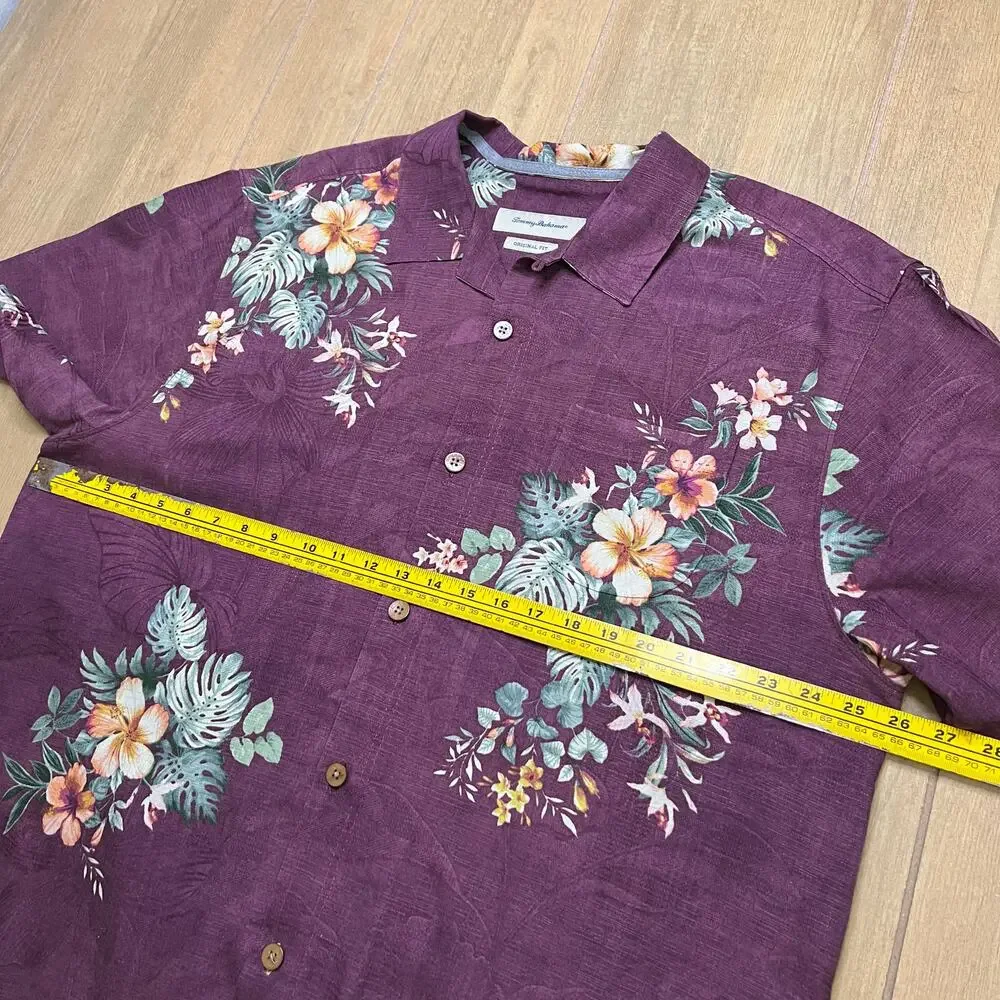 Tommy Bahama Silk Hawaiian Shirt XL Purple Floral Camp Shirt Original Fit Summer - Picture 3 of 13